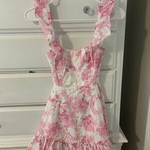 Hello Molly Floral Pink and White Ruffle Dress
